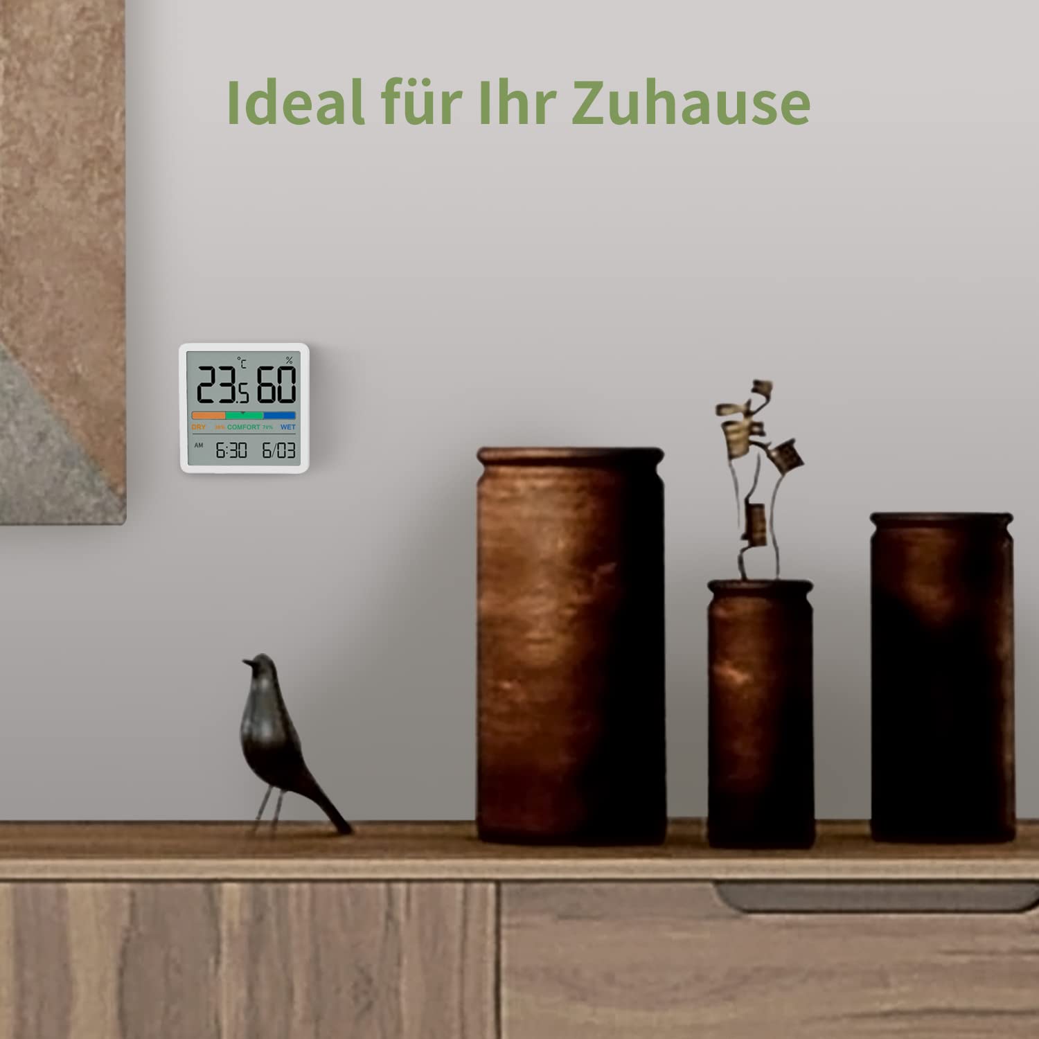 NOKLEAD Digitales Thermo-Hygrometer, Tragbares Thermometer Hygrometer Innen mit hohen Genauigkeit, Temperatur und Luftfeuchtigkeitsmesser für Raumklimakontrolle Raumluftüerwachtung Monitor (WEISS) 8