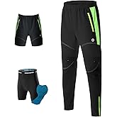 ROCKBROS Men's Cycling Pants Detachable Shorts 3 in 1 Mountain Bike Hiking Gear Windproof Fleece Lined Running Ski Black