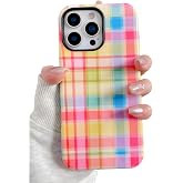 YUANLI for iPhone 16 Pro Case Colorful Plaid Pattern Phone Case | Retro Square Candy Colors Hard PC+Soft TPU Shockproof Protective Cover for Women Girls