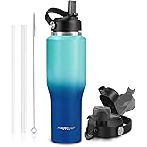 ABOTOCUP Insulated Water Bottle 32oz with Straw/Spout Lids, Stainless Steel Water Bottles Keep Cold 24h&Hot 12h, Metal Water Bottle with Straw that Fits in Cup Holder, Water Bottle Leak-proof,BPA Free