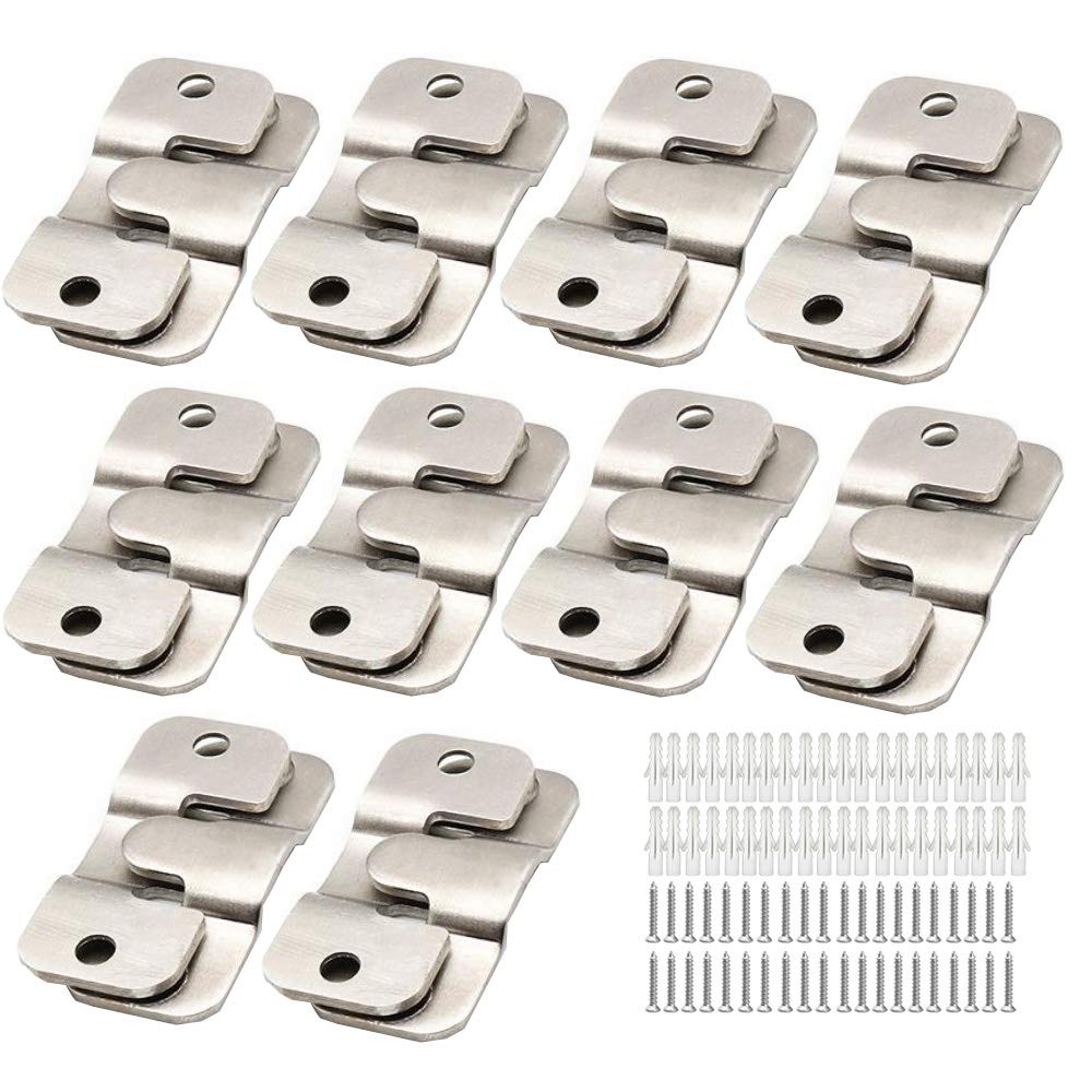 Quikhome 10 Pair Flush Mount Concealed Bracket Stainless Steel Interlocking Photo Frame Hanger Hook Heavy Duty for Photo Frame Headboard Picture Display Art Gallery Wall Mount Hardware