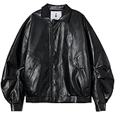Aelfric Eden Ruched Leather Jacket for Women Oversized Bomber Jackets Vintage Casual Coats