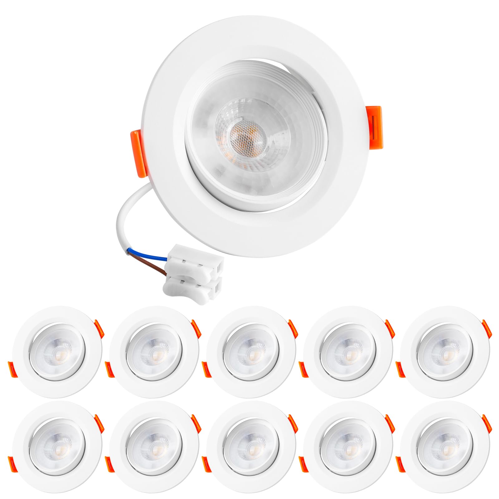 Vlio LED Downlights 24mm Ultra Slim, 5W 460lm LED Recessed Ceiling Lights, Warm White 3000K, IP44 Waterproof Bathroom Kitchen Spotlights, Hole Size 75-85mm, 10 Pack