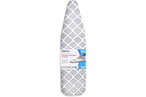 Epica Ironing Board Cover and Pad - Standard Size 15x54 Padded Ironing Board Covers, Heat Reflective Coating, Scorch & Stain Resistant Iron Board Cover with Padding Grey & White Lattice