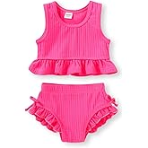 HAPPYMA Baby Swimsuit Toddler Girl Bathing Suit Summer Solid Color Bikini Set Beach Two Piece Swim Wear