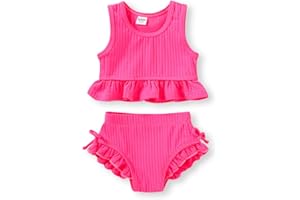 HAPPYMA Baby Swimsuit Toddler Girl Bathing Suit Summer Solid Color Bikini Set Beach Two Piece Swim Wear