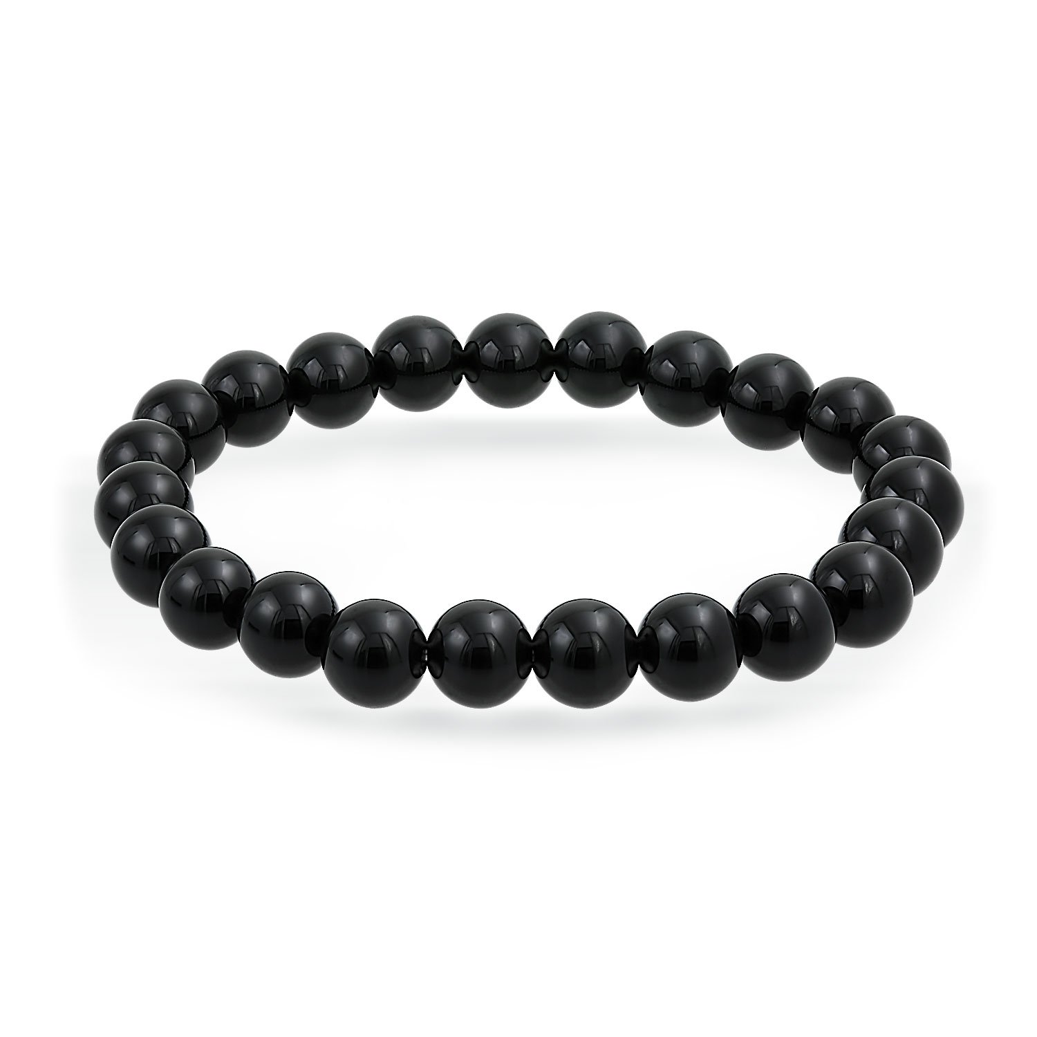 Bling Jewelry Stacking Semi Precious Black Onyx Round Bead 8MM Stretch Bracelet For Women Men Teen Unisex Strand Stackable Adjustable — image 1