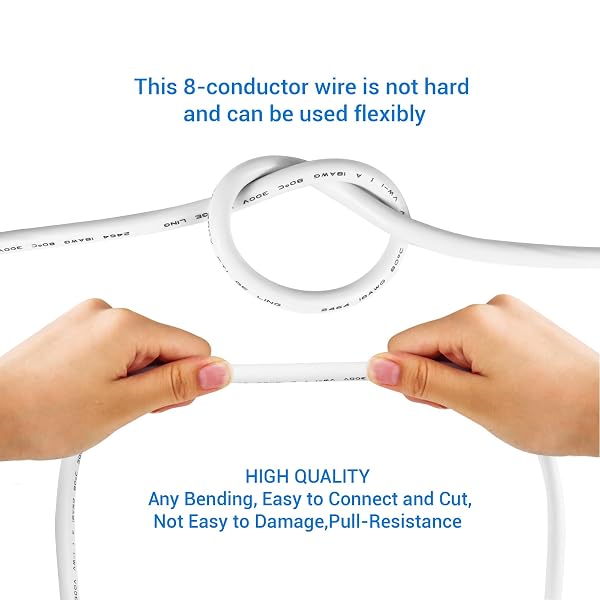 100FT 18 AWG 8 CONDUCTOR LOW VOLTAGE WIRE, STRANDED MULTI CONDUCTOR CABLE FOR ALARM SYSTEM, LED STRIP LIGHT, SECURITY CAMERA, SPEAKER, THERMOSTAT AND ACCESS CONTROL WIRING