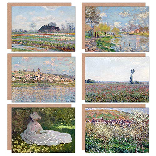Artery8 Claude Monet Plum Tree Poppy Seine Springtime Vetheuil Tulip Fine Art Greeting Card Pack of 6