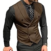 Mcoskly Men's Double Breasted Suit Vests Casual Business Vests Slim Fit Waistcoatfor Wedding Groom Dating