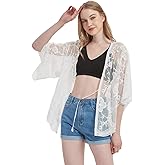 Anna-Kaci Womens Long Embroidered Lace Kimono Cardigan with Half Sleeves