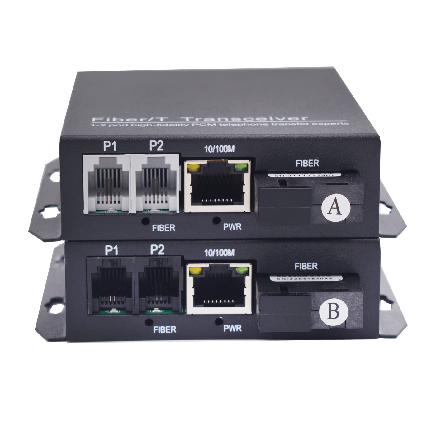 Primeda-telecom 2x POTS RJ11 Telephone and Fast Ethernet over Fiber Optic Extenders Singlemode Single Fiber 12.4Miles Support support Fax Caller ID, A Set