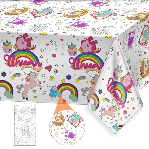 Giant Unicorn Coloring Tablecloth for Kids - Huge World Paper Poster Large Disposable Table Cover for Children Home Classroom Activity Theme Birthday Party Decorations 54x108 Inch