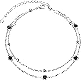 Flyow Anklet for Women S925 Sterling Silver Adjustable Foot Beaded Heart Charm Ankle Bracelet Anklets Jewelry