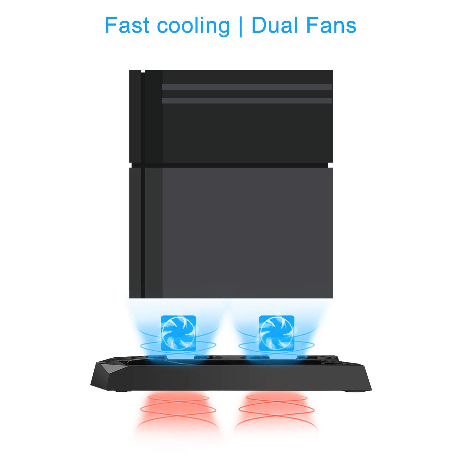 ELUTENG PS4 Slim/Pro Stand with 2 Cooling Fans PS4 Controller Charger with 8 Extra Buttum Caps Non-Slip Mats PS4 Vertical Stand with 3 Extra USB HUB Ports