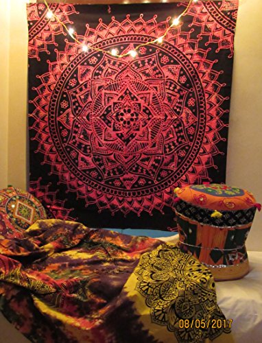 Blak and Pink Tapestry, Mandala Wall Hanging, Tie Dye Hippie Tapestries, Boho Bohemian Round Table Cloth Cover, Gypsy Cotton Home Decor Art By The Indian Craft