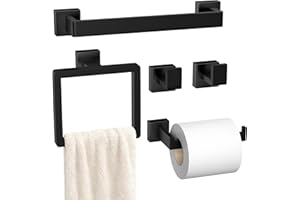 5-Pieces Matte Black Bathroom Hardware Accessories Set, SUS304 Stainless Steel Bath Towel Bar Set, Towel Racks for Bathroom W