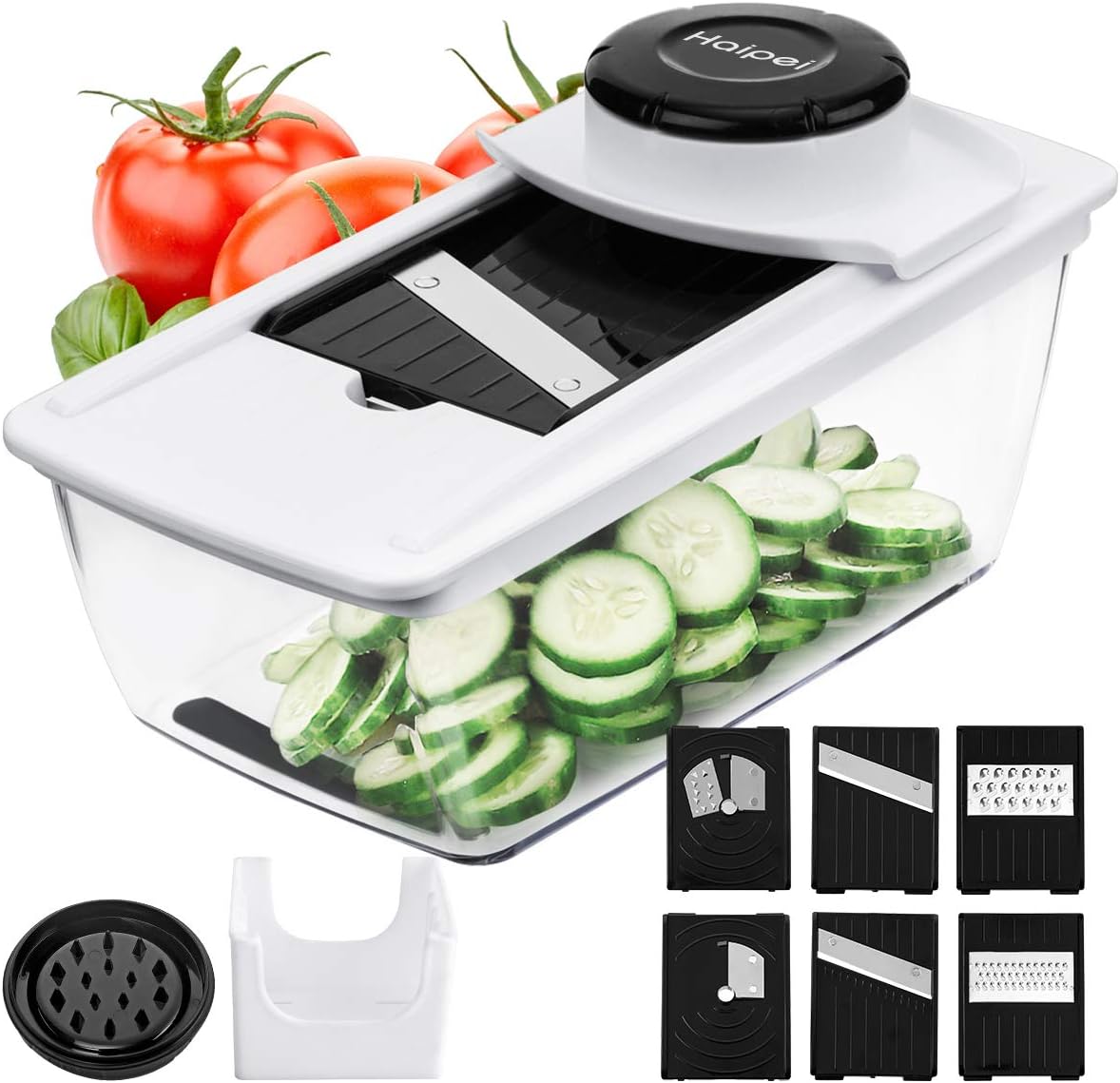 Mandolin Slicer by Chef’s Inspiration, Haipei 6 in 1 Vegetable Chopper Premium Hand Held Vegetable Slicer, 2 Safety Hand Guard, for Slicing Onions Potatoes Tomatoes Cheese, Christmas Gift
