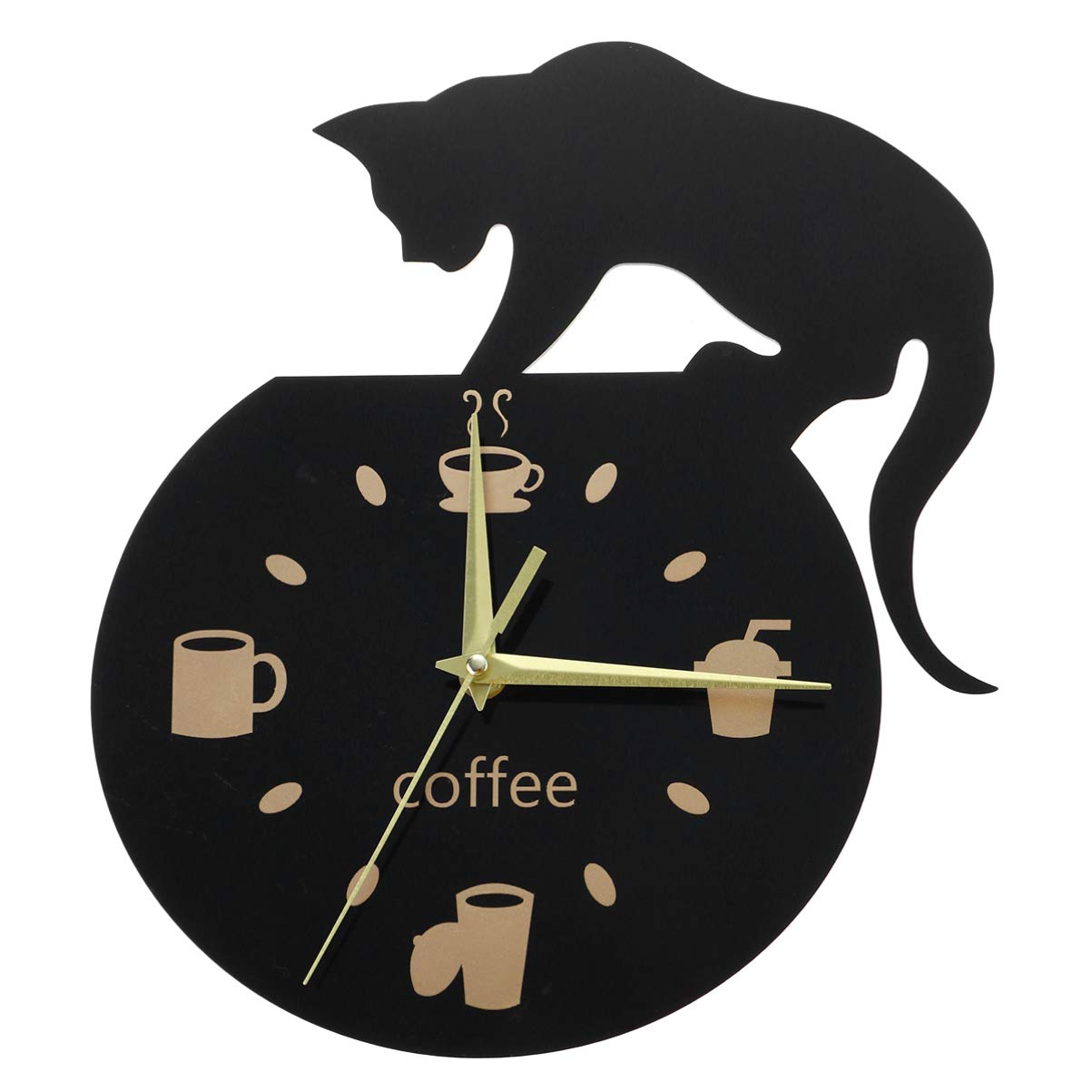 WINOMO Silent Cartoon Wall Clock Cute Climbing Cat for Drinking Coffee Clock Wall Decoration Cup Coffee Clock