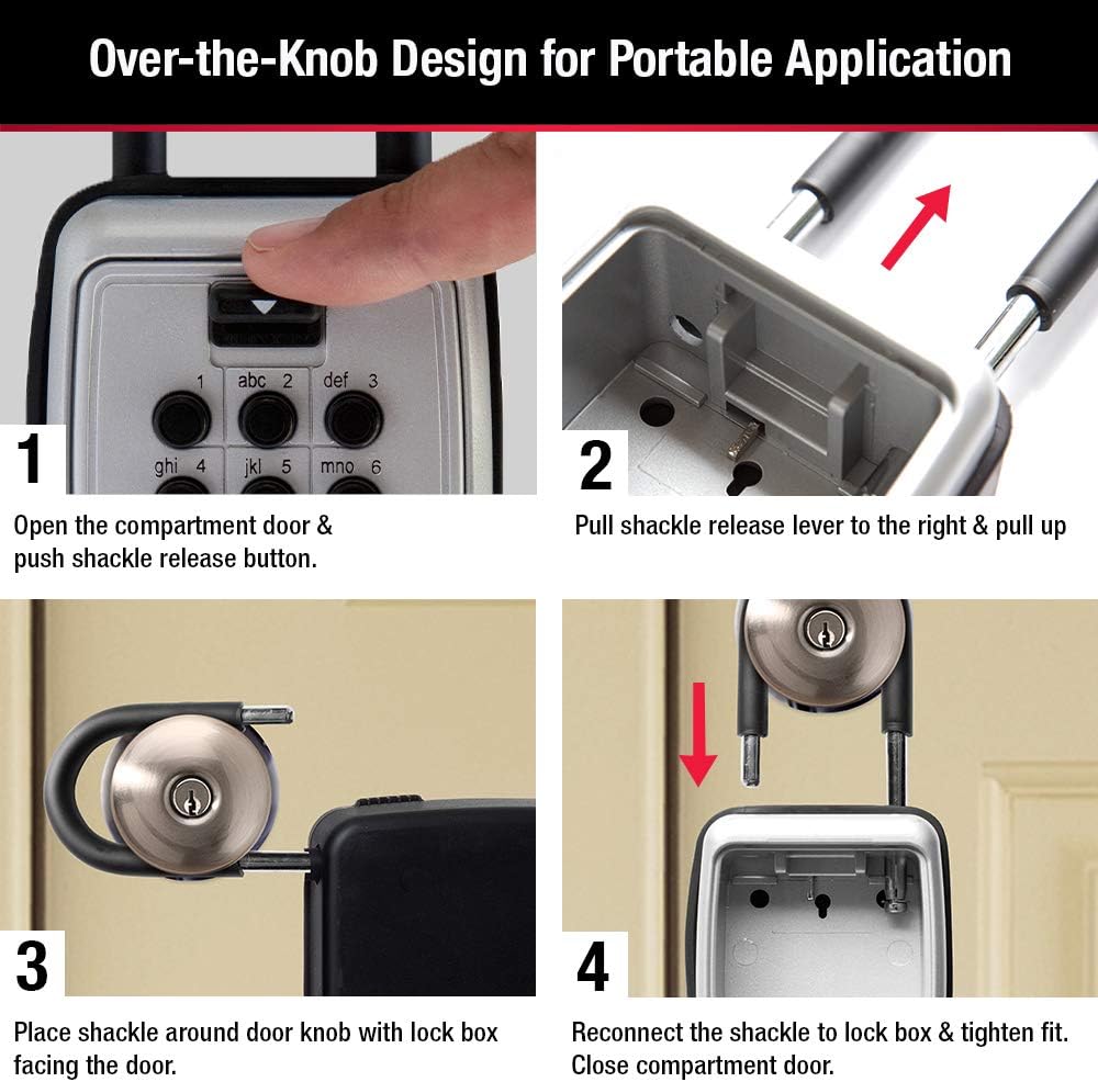 Master Lock 5422D Set Your Own Combination Portable Push Button Lock Box, 5 Key Capacity, Black - - 