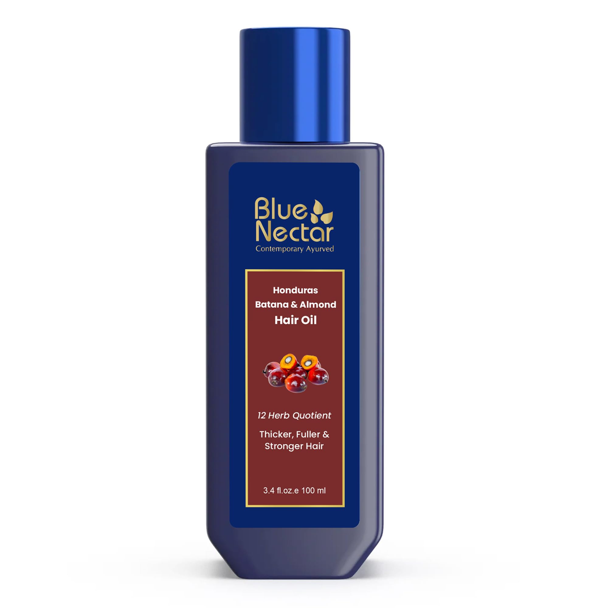 Blue Nectar Batana Oil for Hair Growth | Pure Honduras Ayurvedic Natural Raw Batana Oil with Organic Almond & Coconut for All Hair Types (12 Herbs, 100 ml)