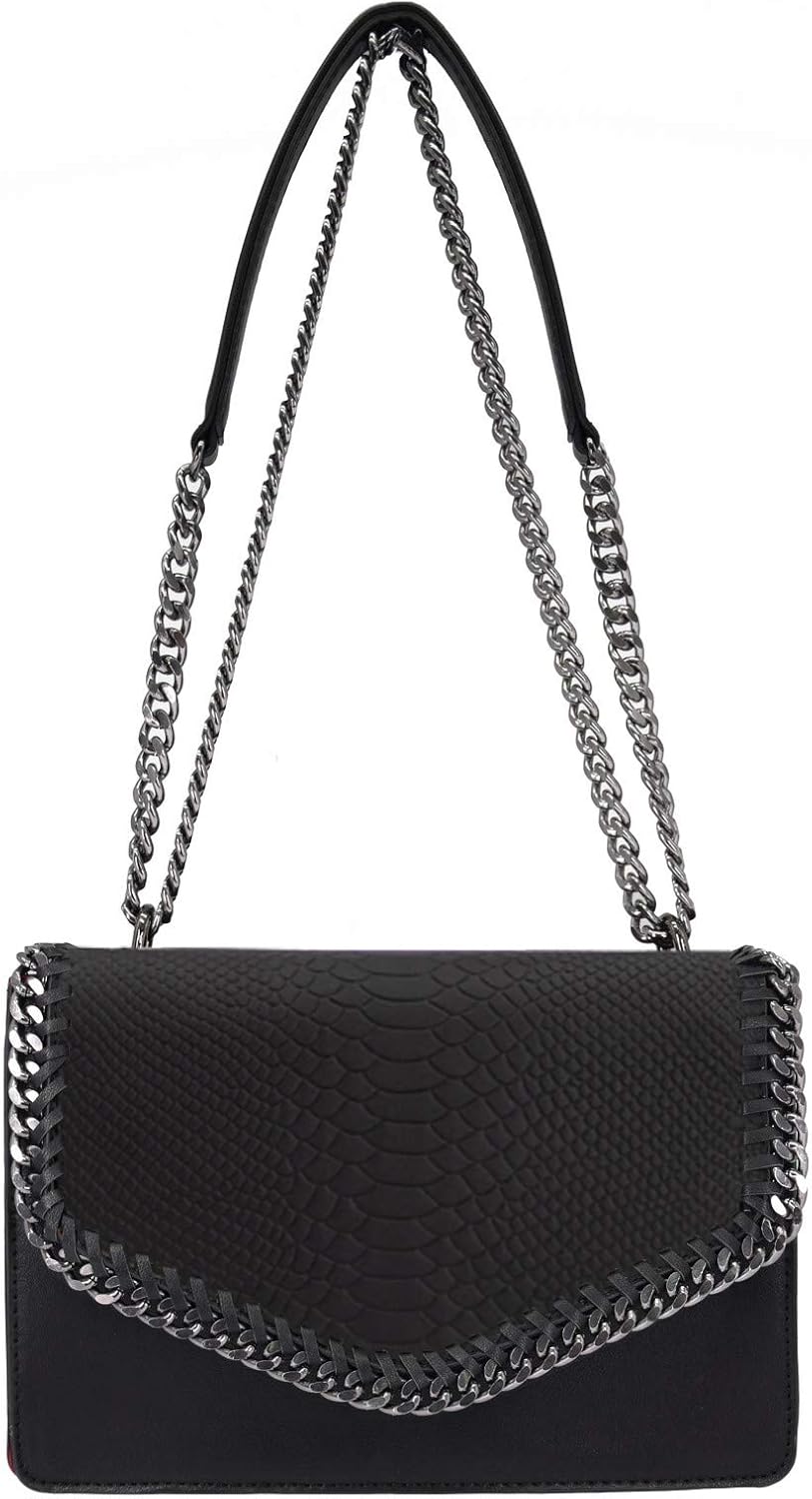 CRAZYCHIC, Women's Chain Crossbody Bag, PU Snake Skin Leather Quilted Shoulder Bag, Elegant Evening Clutch Messenger Bag - Image 5