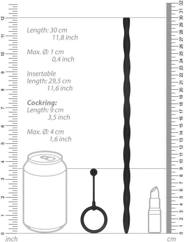 SHOTS Silicone Plug and Cock Ring Set, Urethral Sounding, Black, 66 g - Image 5