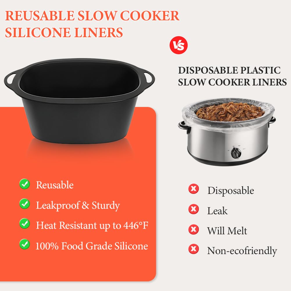 BYKITCHEN Silicone Slow Cooker Liners Compatible with Ninja Foodi Possible Cooker Pro 8.5 Quart MC1000, MC1001, MC1010 Series, 2Pcs Reusable Crock Pot Liners, Ninja Possible Crock Pot Pro Accessories