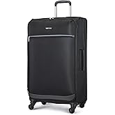 Amazon Basics Luggage, 28" Large Checked Softside Suitcase With Wheels, With Four 360-Degree Multi-directional Spinner Wheels, Expandable Capacity, Zippered Pocket and Straps, Telescopic Handle, Black