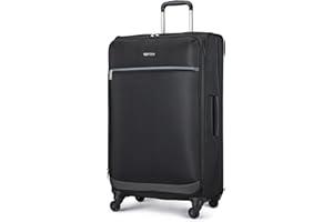 Amazon Basics Luggage, 28" Large Checked Softside Suitcase With Wheels, With Four 360-Degree Multi-directional Spinner Wheels, Expandable Capacity, Zippered Pocket and Straps, Telescopic Handle, Black