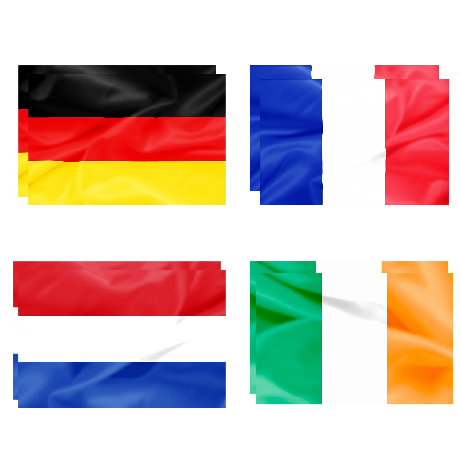 4 Countries Nations Flags 5ft x 3ft for Summer Olympics, 8Pcs Double Sides Printed Flags France,netherland,Ireland,Germany for Party Garden Street Decoration