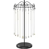 iDavosic.ly Rotating Necklace Holder Organizer with 24 Hooks, Adjustable Metal Bracelet Display Stand Rack, Extra Tall Keychain Spinning Tree Tower for Women, Black