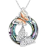 Yocoyee I Love You Heart Shape Pendant Necklace Butterfly Necklace Shining Crystal Dainty Necklace for Women