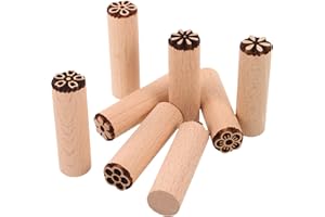 Artibetter 8Pcs Wooden Stamps Set with Round Handle for Clay Pottery and Ceramic Crafts Floral Embossing Stamp Blocks for Diy