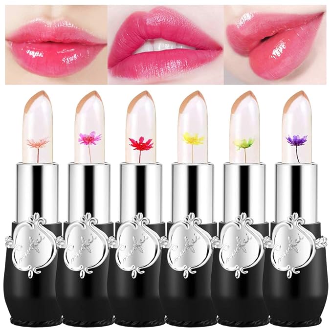 Flower Lip Gloss Crystal Jelly Lipstick, 6 Packs Long
