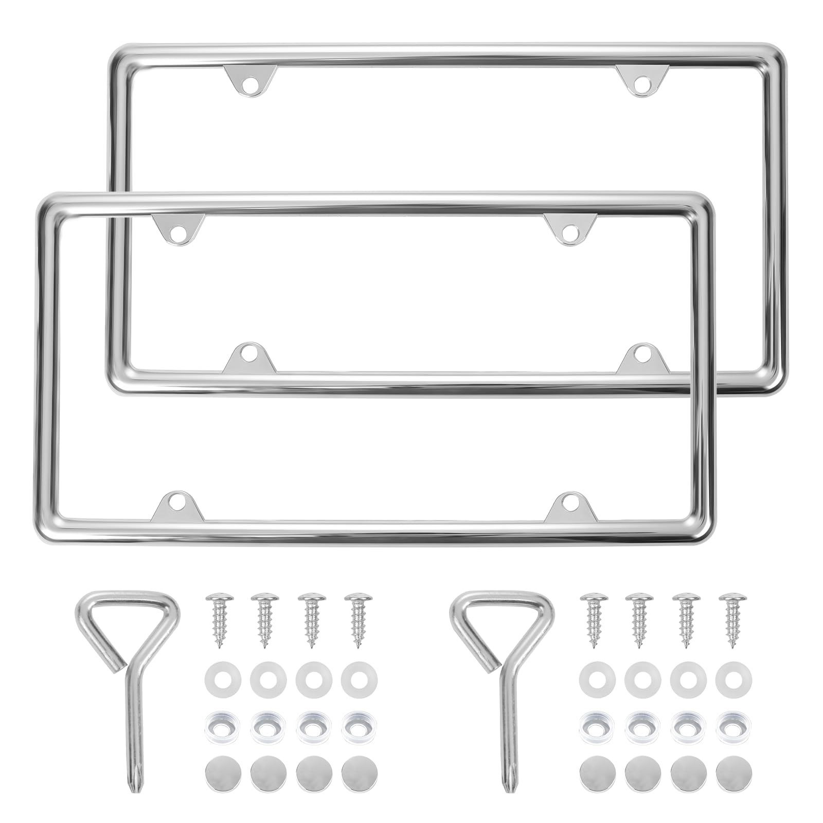 Photo 1 of Hanwell Products Chrome License Plate Frames Made of Zinc Alloy Metal, Universal Car Accessories,2Pack Front & Rear License Plate Holders Never Rust and Unbreakable with All Mounting Hardware Included