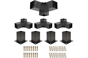 FRMZBWK 4x4 Pergola Bracket Kit, Black Powder Coated, 3-Way Right Angle Corner Bracket with Pergola Post Base, Modern Heavy Alloy Steel Pergola Kit for Lumber(Actual: 3.6" X 3.6"), Gazebos, Patio Pergolas