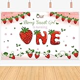 Strawberry 1st Birthday Backdrop for Girls, Our Berry Sweet is Turning Baby Girls First Birthday Background, 42.9 x 70.2 inches Photography Props Summer Fruits Kids Party Decorations