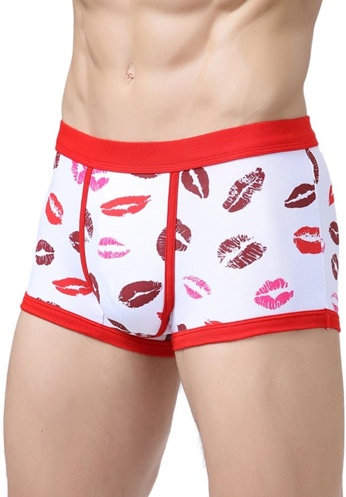 100% Pure Cotton Couples Underwear Lovers Underwear His-and-her Clothes Men's Briefs Women's Knickers Panties Boxers (X-Large(Men), Red Lips)