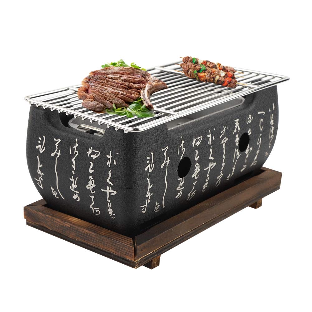 Japanese Charcoal Grill, Portable Table Top BBQ with Base Plate, Ashtray, Charcoal Plate, BBQ Netting, Aluminum BBQ Stove for Indoor and Outdoor