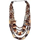 Florate Big Long Colorful Chunky Statement Wood Bead Necklace for Women African Vintage Ethnic Multi Layers Pendant Bib Bohemian Jewelry