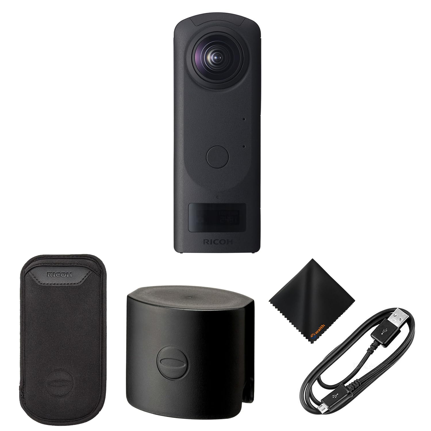 RICOH THETA Z1 360° Camera with 51GB Internal Storage | 0.93" OLED Display (Black) with RICOH Lens Cap TL-2 for THETA Z1 360° Camera and Waith Microfiber Cleaning Cloth (Essential Bundle)