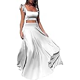 Vakkest Womens Summer Sexy 2 Pieces Outfits Ruffle Floral Tank Top Wrap Boho Tropical Long Skirt Set Clubwear Dresses