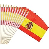 Ckexin 25Pack Small Spain Flag Handheld Mini Spanish Flag on Stick 5x8 Inch