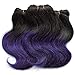 8 Inch Body Wave Human Hair Ombre Bundles T1B/purple Ombre Hair Weave 4pcs For Black Women Weave 200g/Pack Ombre Two Tone Black And Purple Blue Human Virgin Hair Extension (8Inch4pcs,Tpurple)