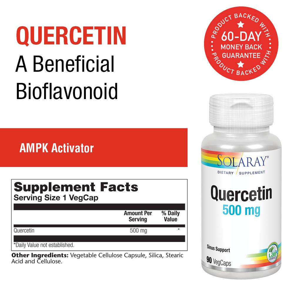 Solaray Quercetin 500mg | Support for Healthy Cells, Heart, Circulatory & Respiratory System | Bioflavonoids, Antioxidants, AMPK Activator | 90 Count: Health & Personal Care