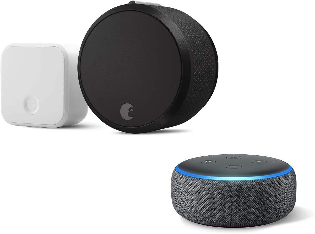 August Smart Lock Pro + Connect Bridge in Dark Gray. Works with Z-Wave, HomeKit & Alexa - Includes Echo Dot (3rd Gen in Charcoal)