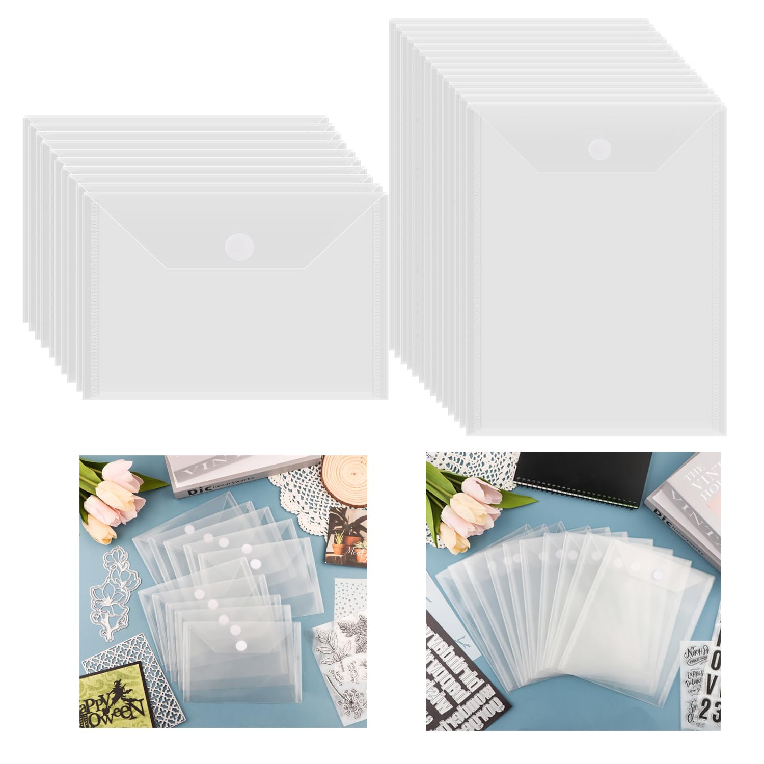 OTCRAFT 20 Pcs/Set 7x9.4inch/7x5inch Clear Stamp and Die Storage Pockets, Stamp Storage Bags, Plastic Envelopes, DIY Scrapbooking Storage Die Cuts for Stencil Storage Card Making Cutting Dies