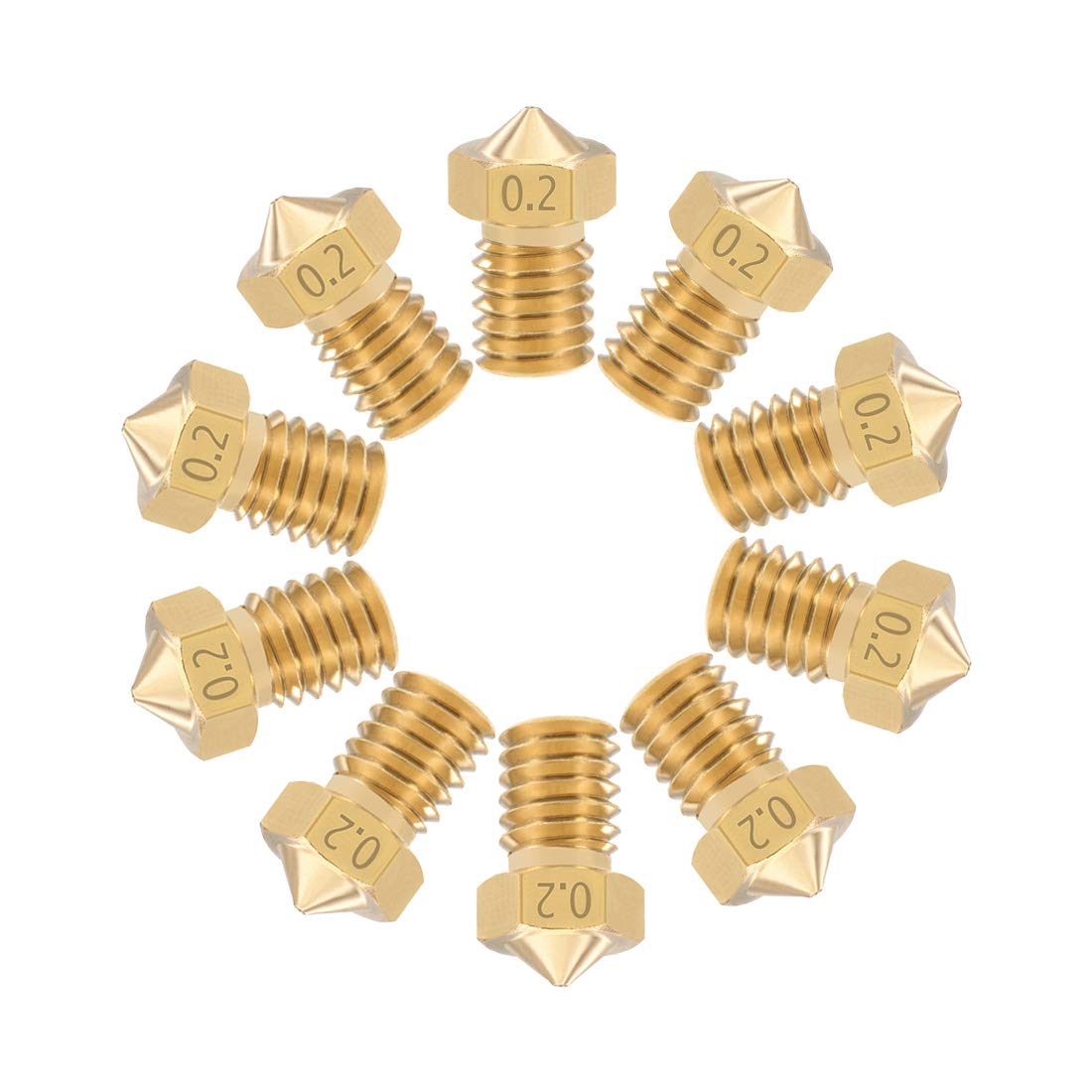 sourcing map 0.2mm 3D Printer Nozzle Head Replacement, Brass 10pcs