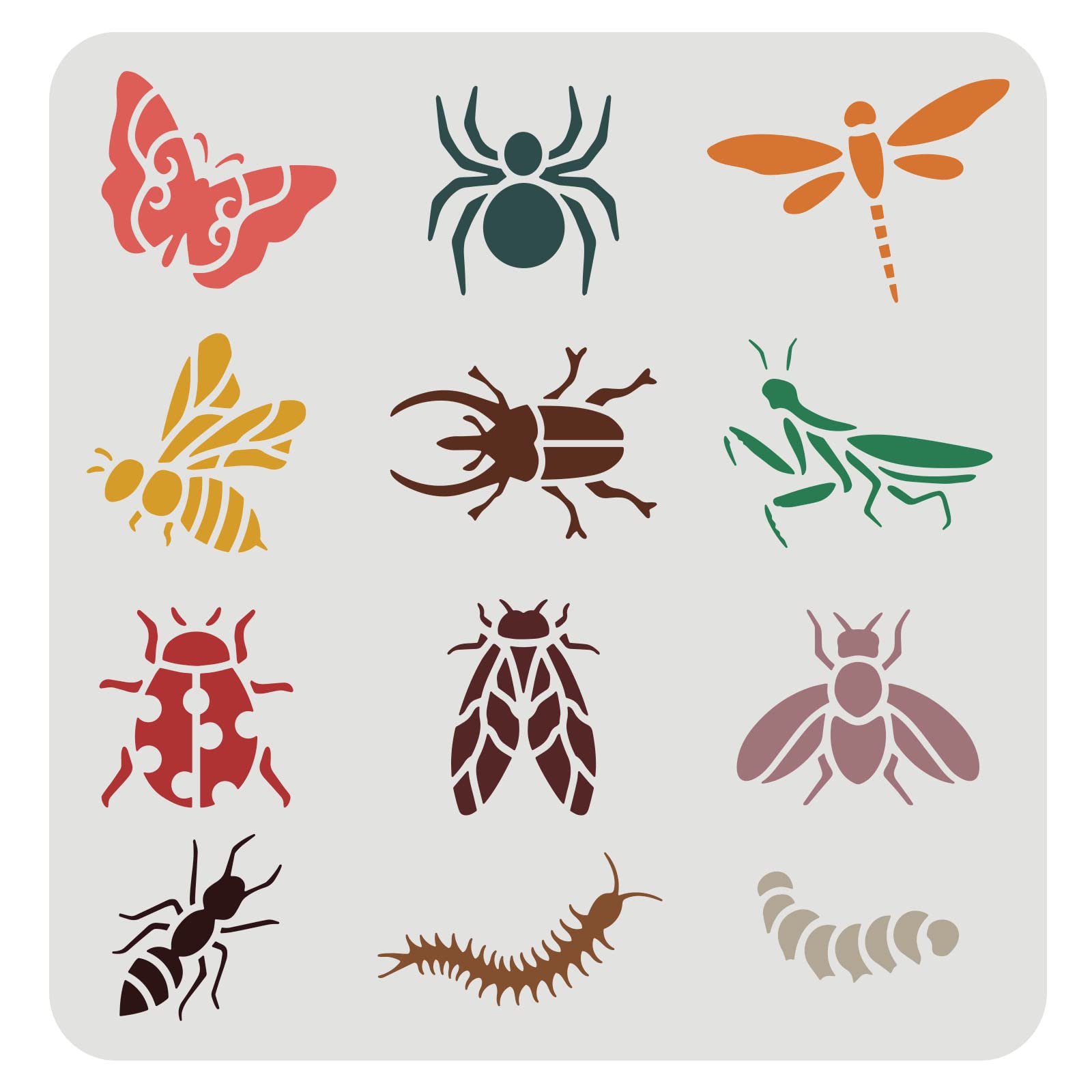 FINGERINSPIRE Butterfly Dragonfly Stencil 30x30cm, Bee Ant Spider Worm Cockroach 12 Patterns Animal Stencil, Reusable Large Stencils for Painting on Wall Art, Wood Sign, Furniture Decoration